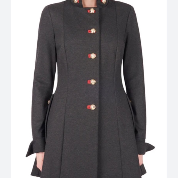 Joseph Ribkoff Jackets & Blazers - Joseph Ribkoff Military Coat, 3/4 length, Charcoal with red accents Size 12
